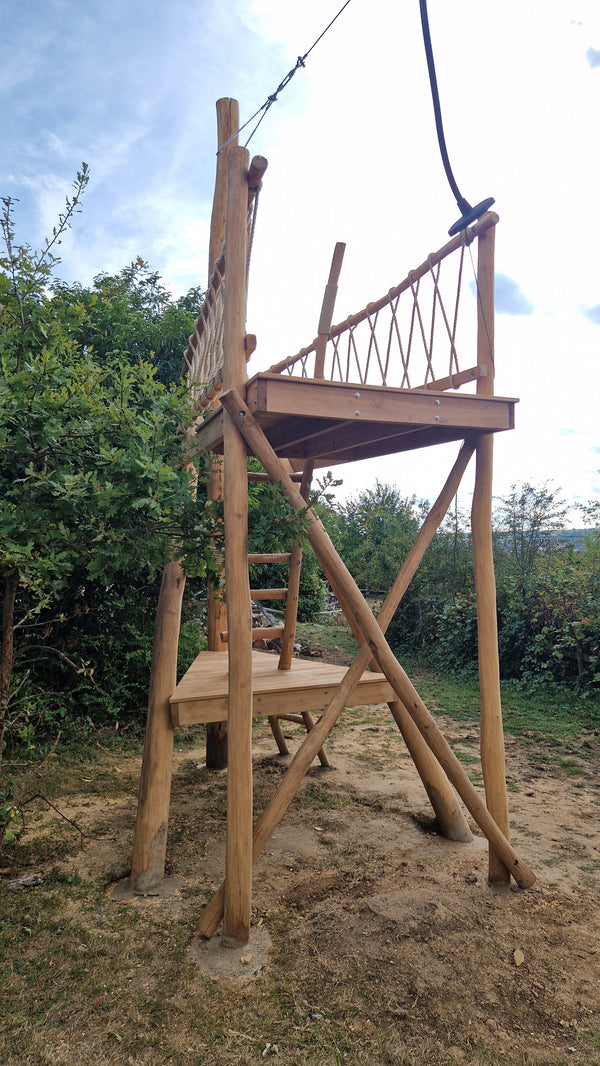 Garden zip wire installed by Limitless Zip Wires